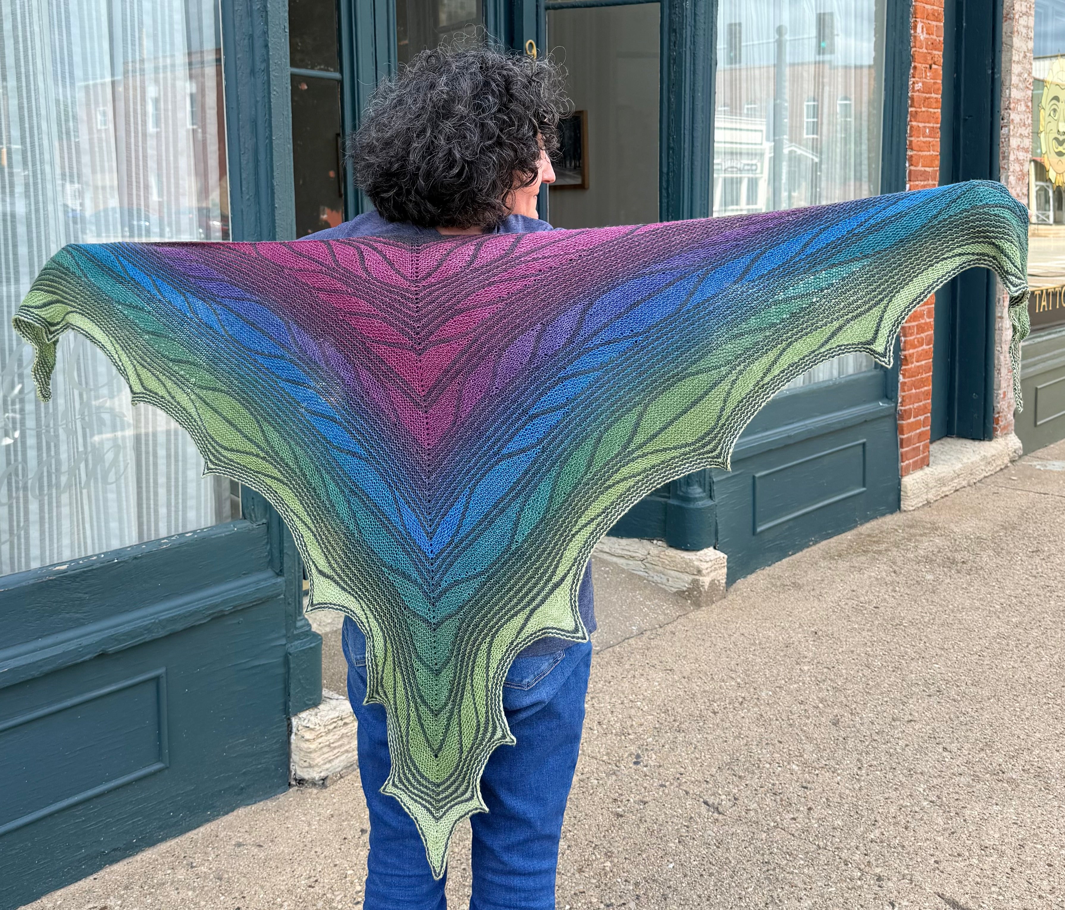 Hand Knit Lace Triangular Shawl